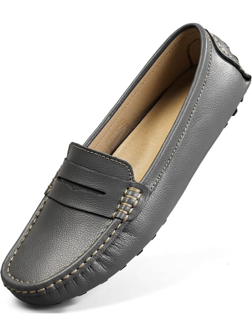 Women's Grey Slip on Round Toe Backless Slides Casual Buckle Flat Loafers Shoes